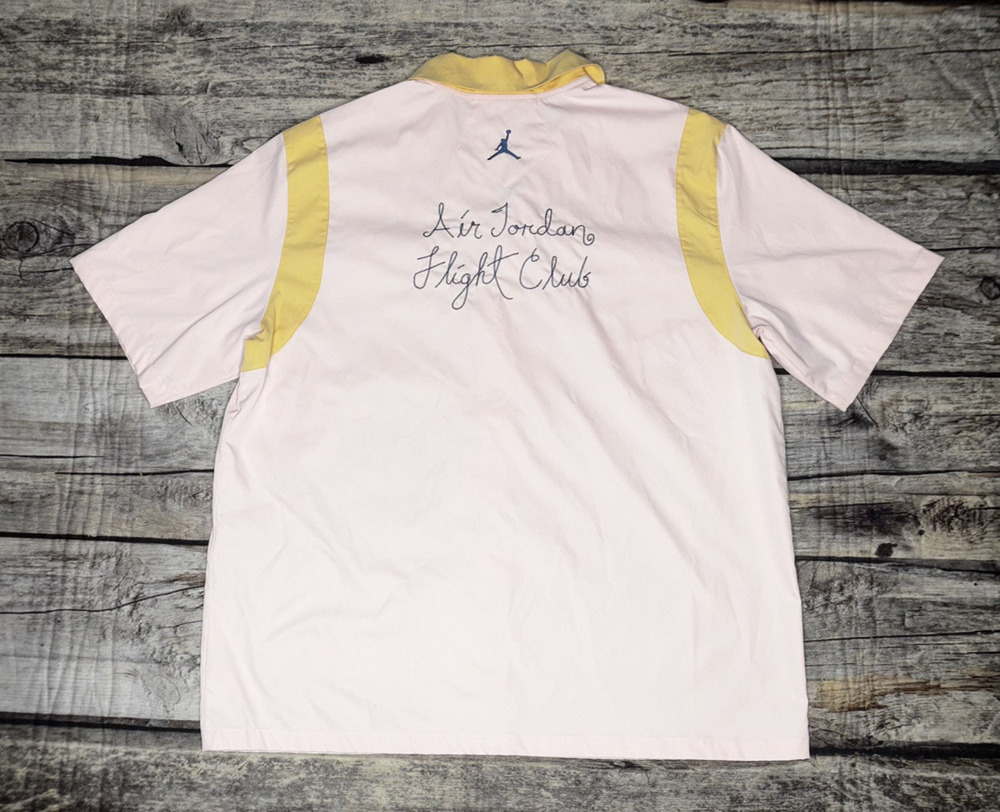 Nike Air Jordan Women Short Sleeve Button Up Shirt Pink Yellow Flight Club Large